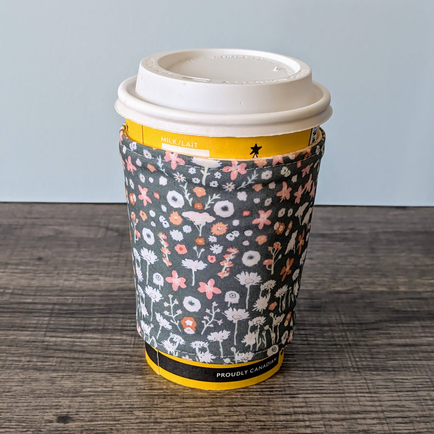 Grey Floral Cup Cozy