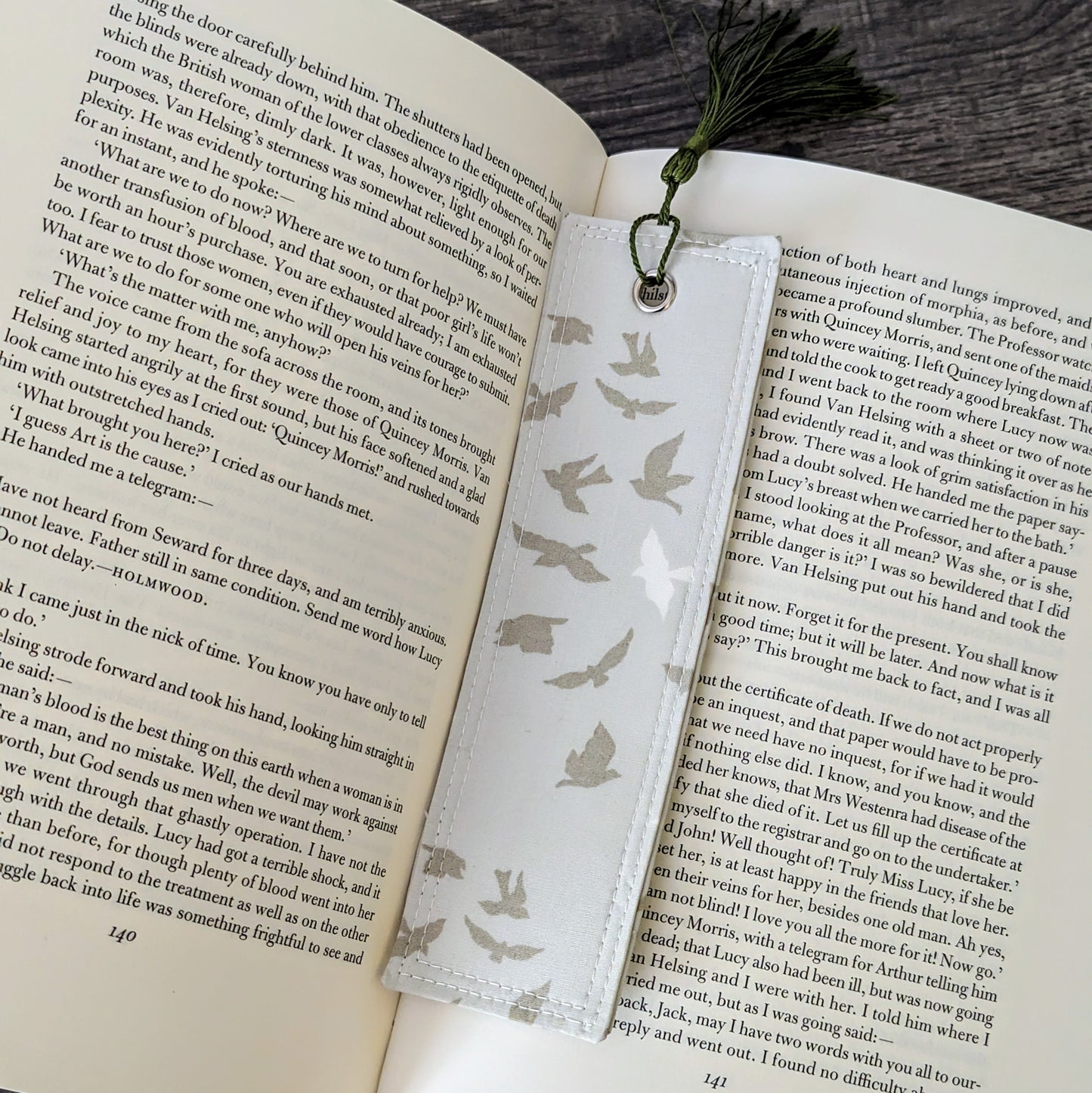 Grey Beige Bird Cotton Bookmark