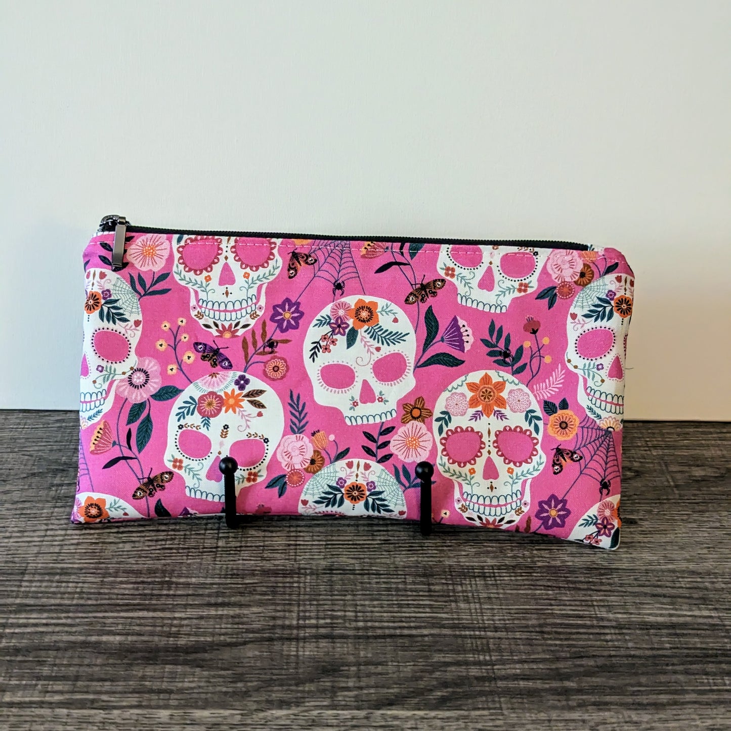 Pink Skull Cotton Zipper Pouch