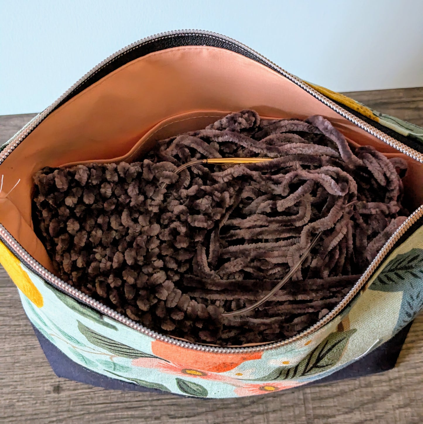 Large Citrus Floral Mint Canvas Zipper Bag