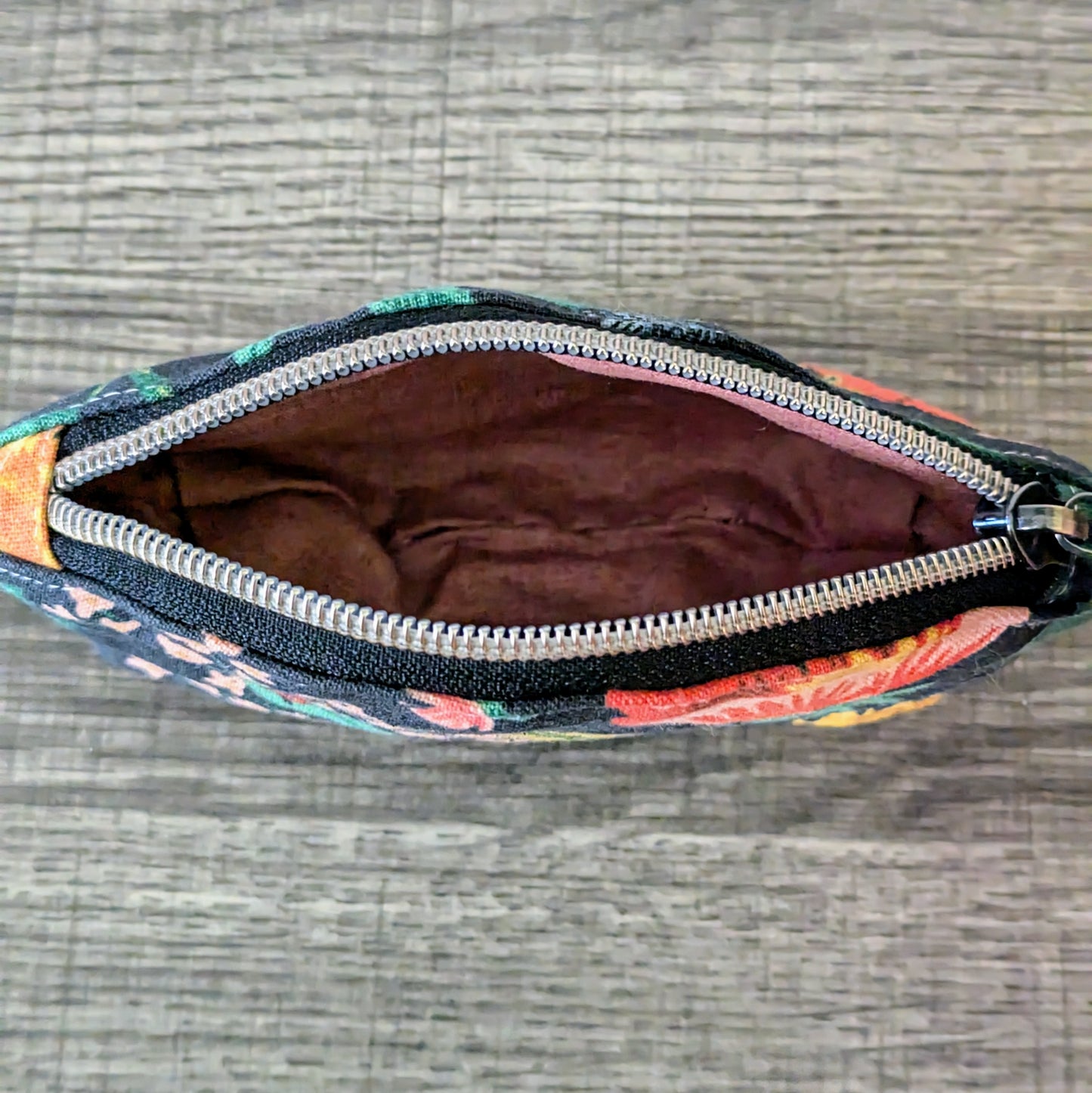 Poppy Floral Black Canvas Makeup Bag