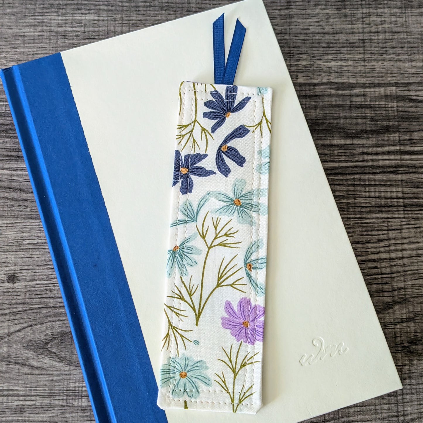 Blue Purple Floral Cotton Bookmark