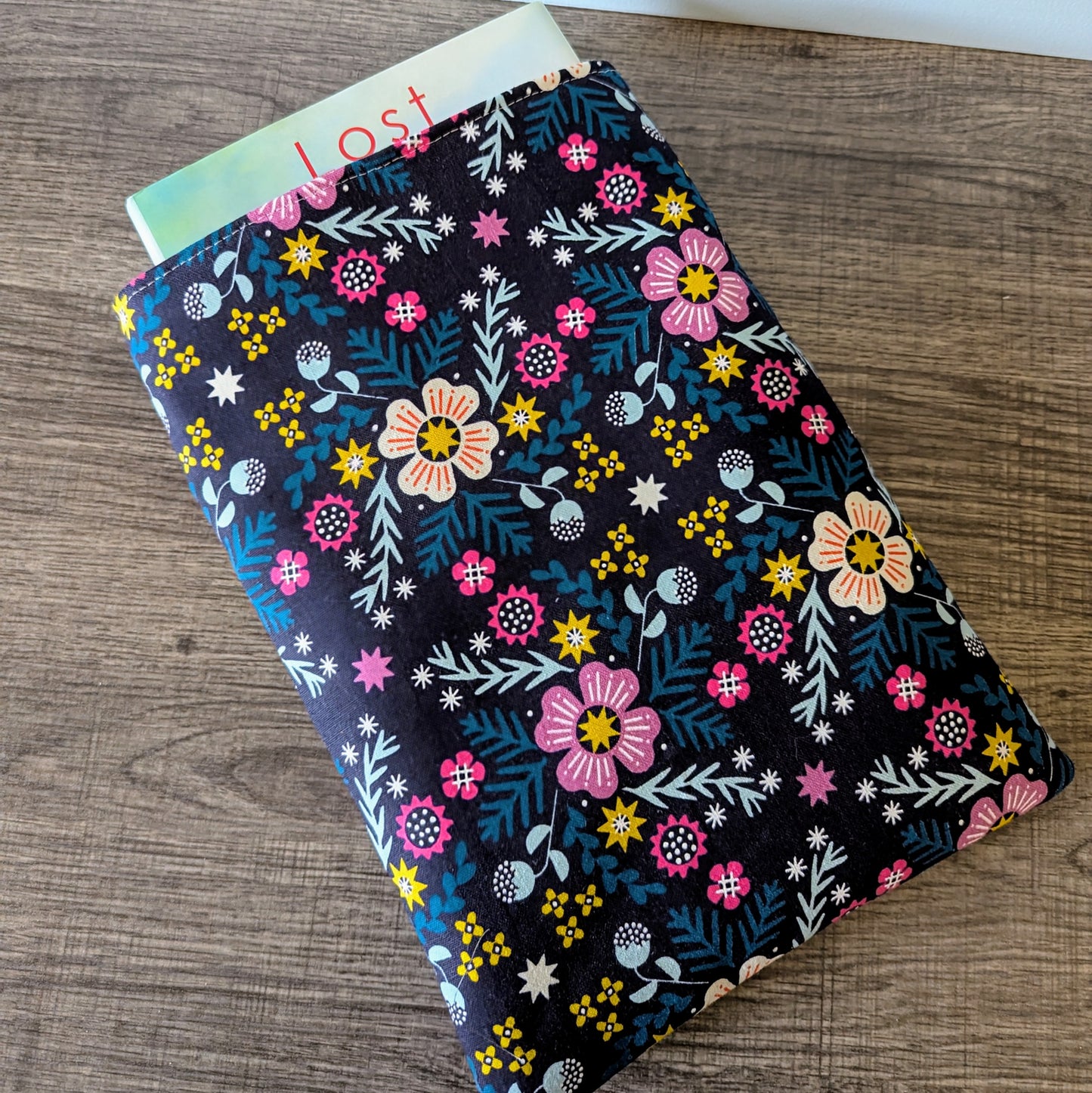 Bright Floral Eggplant Canvas Book Sleeve