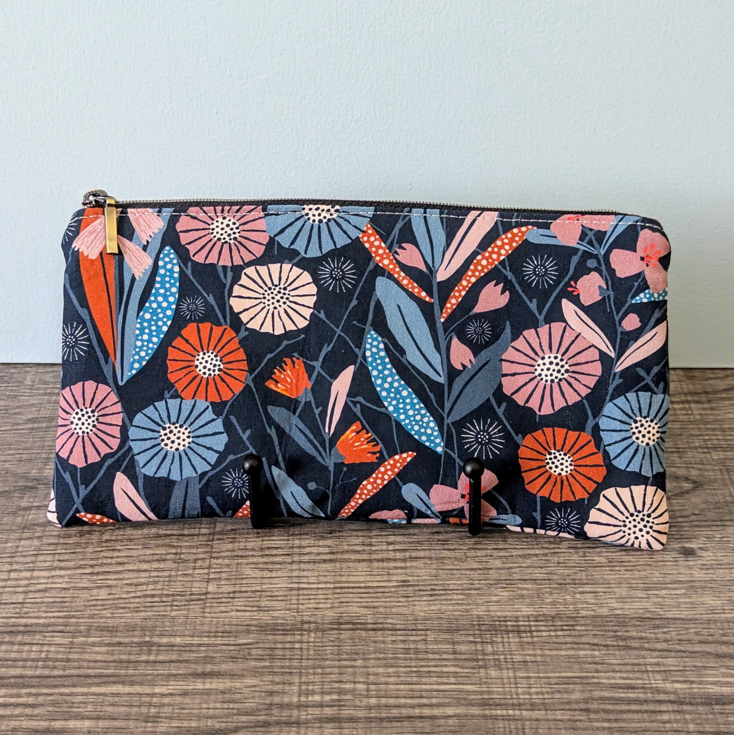 Dark Purple Modern Floral Cotton Zipper Pouch