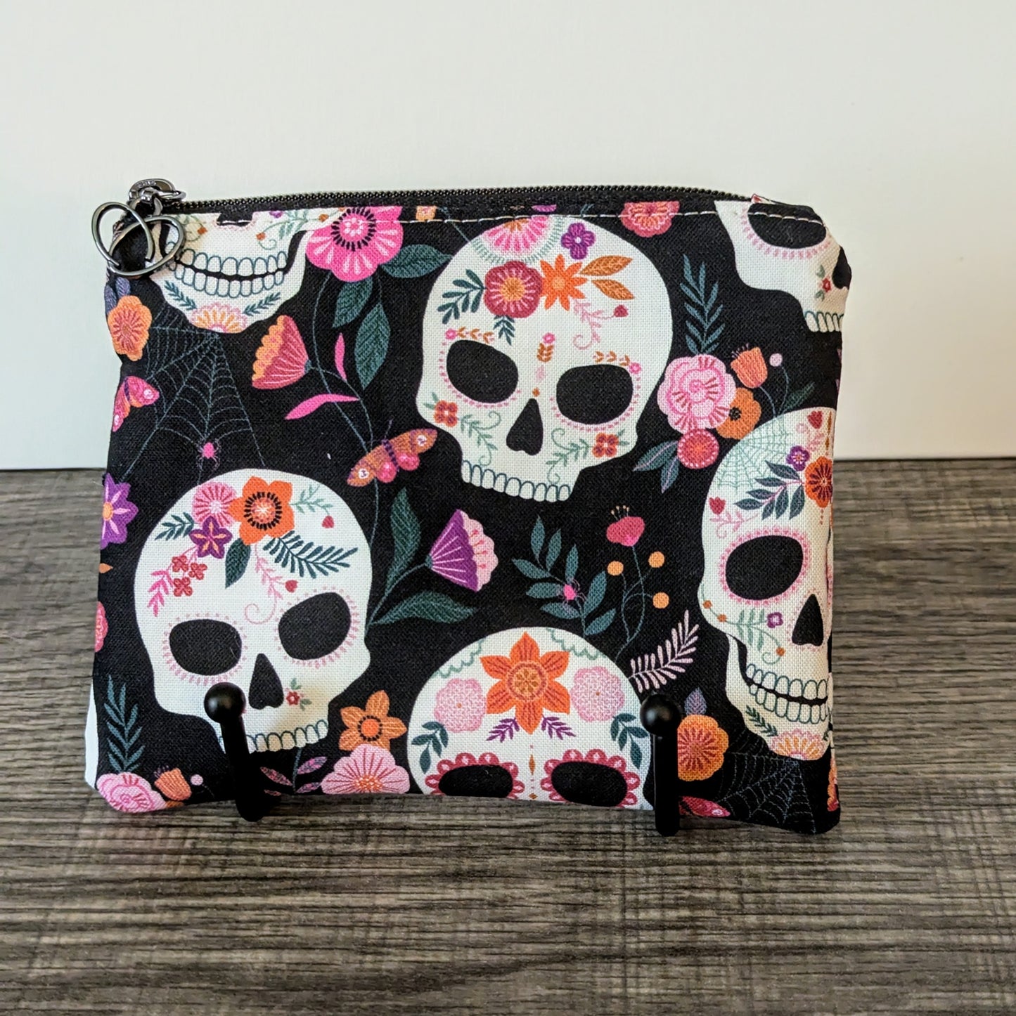 Black Skull Cotton Zipper Pouch