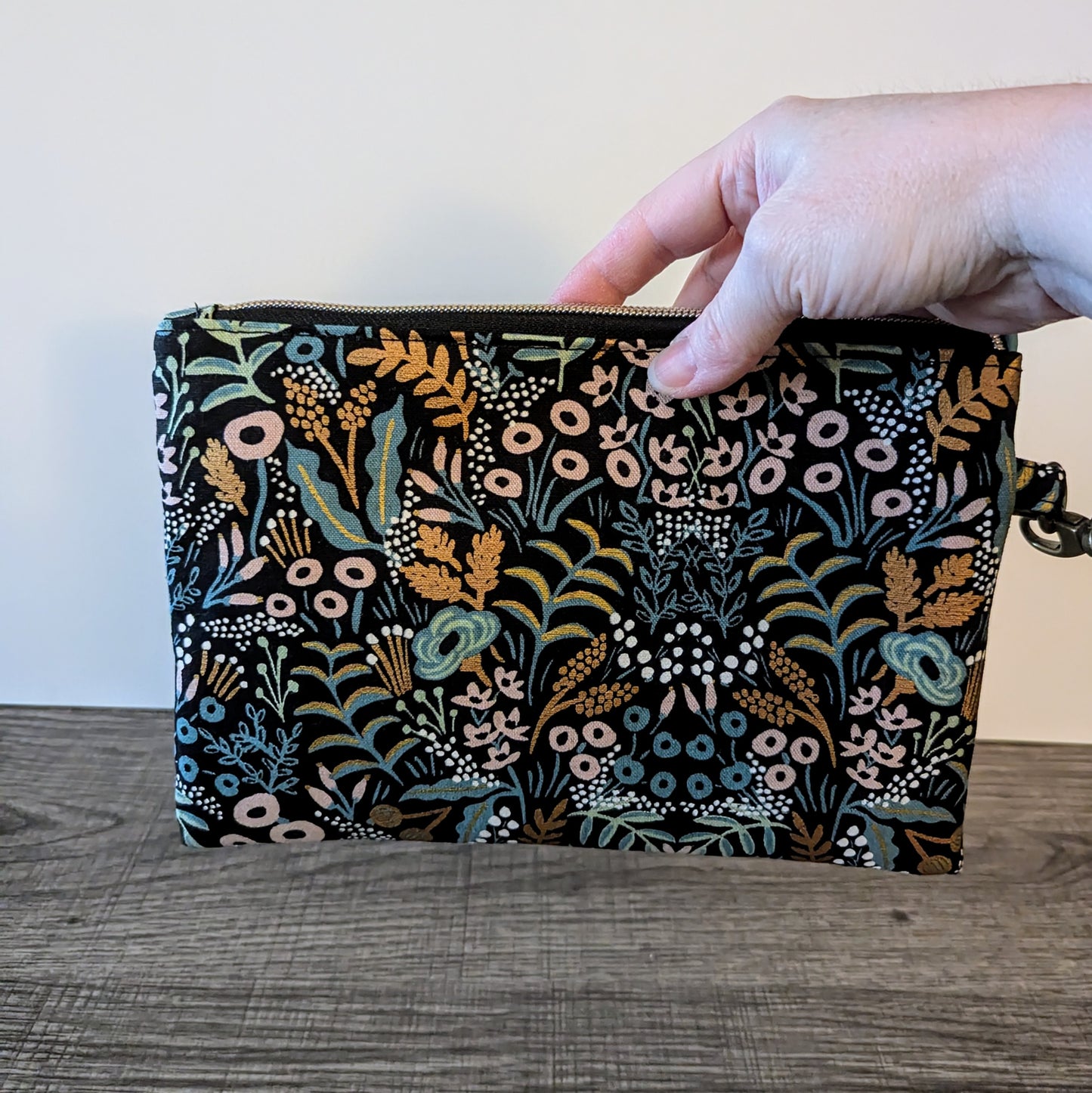 Black Menagerie Floral Canvas Wristlet Clutch