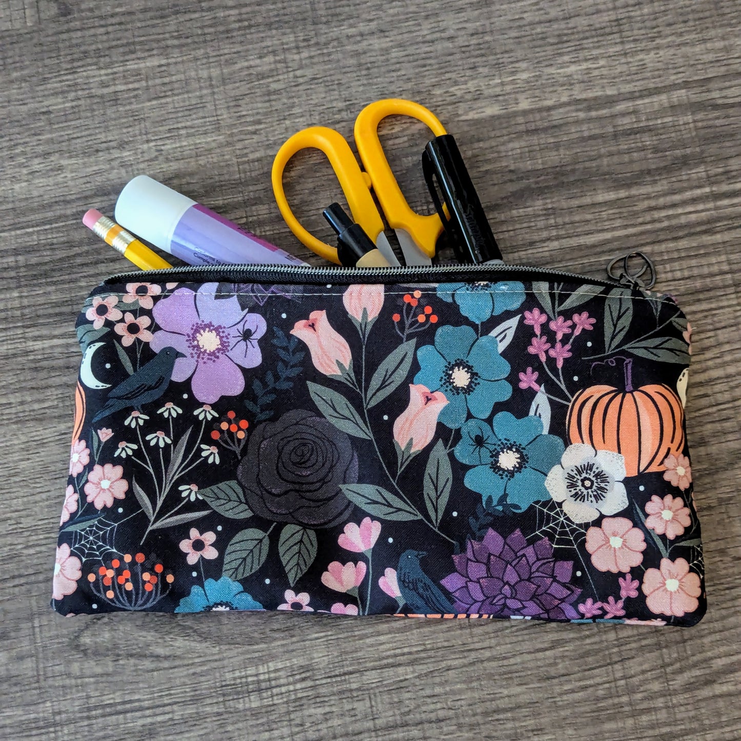Gothic Floral Cotton Zipper Pouch