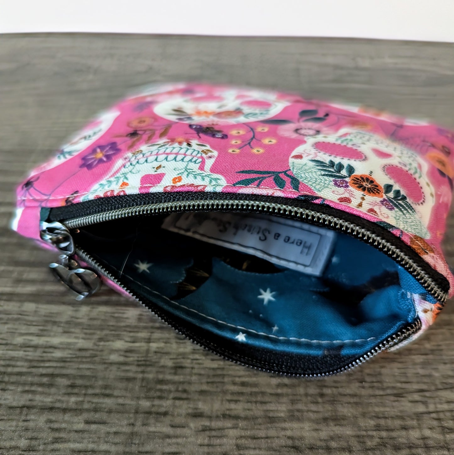 Pink Skull Cotton Zipper Pouch