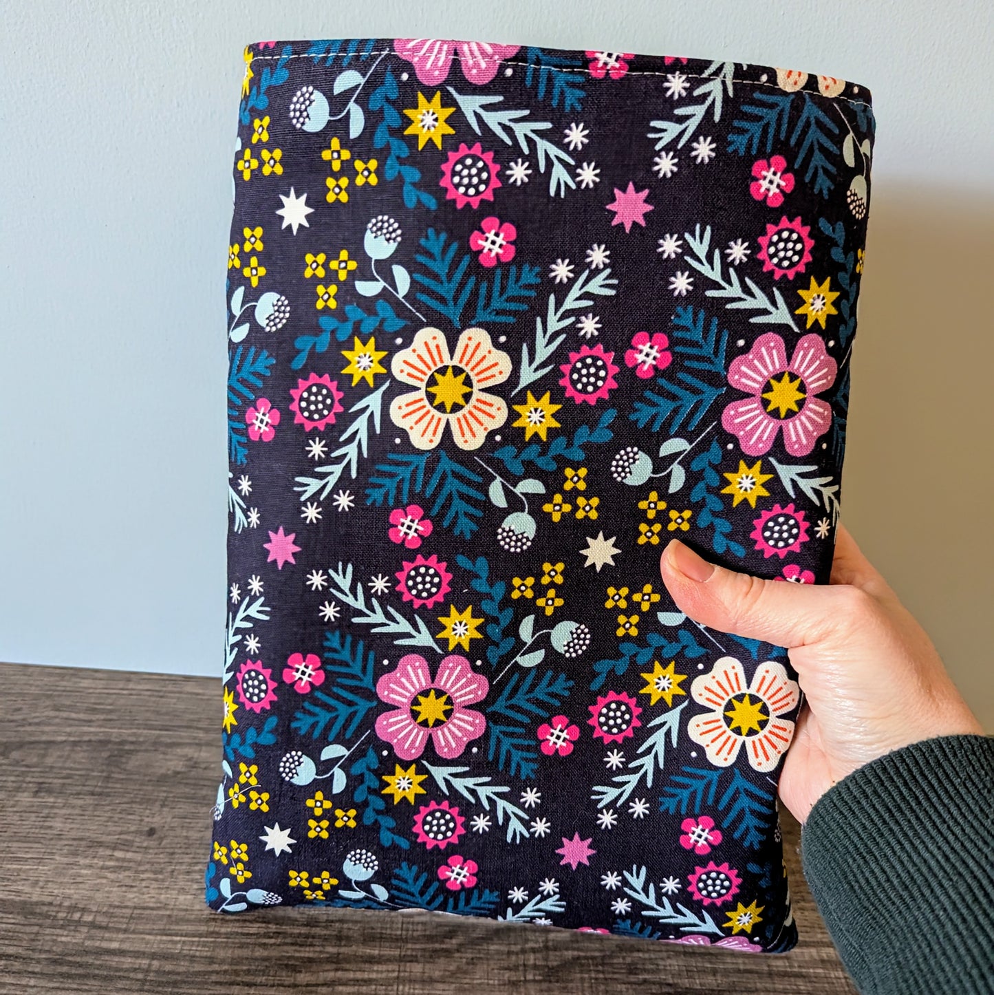 Bright Floral Eggplant Canvas Book Sleeve