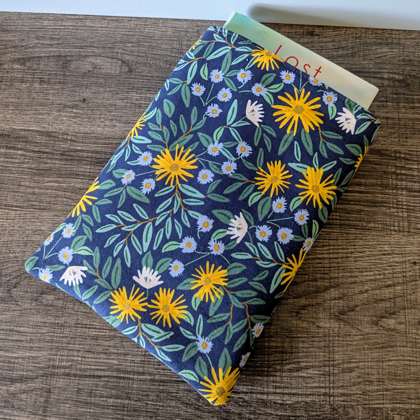 Navy Daisy Floral Canvas Book Sleeve