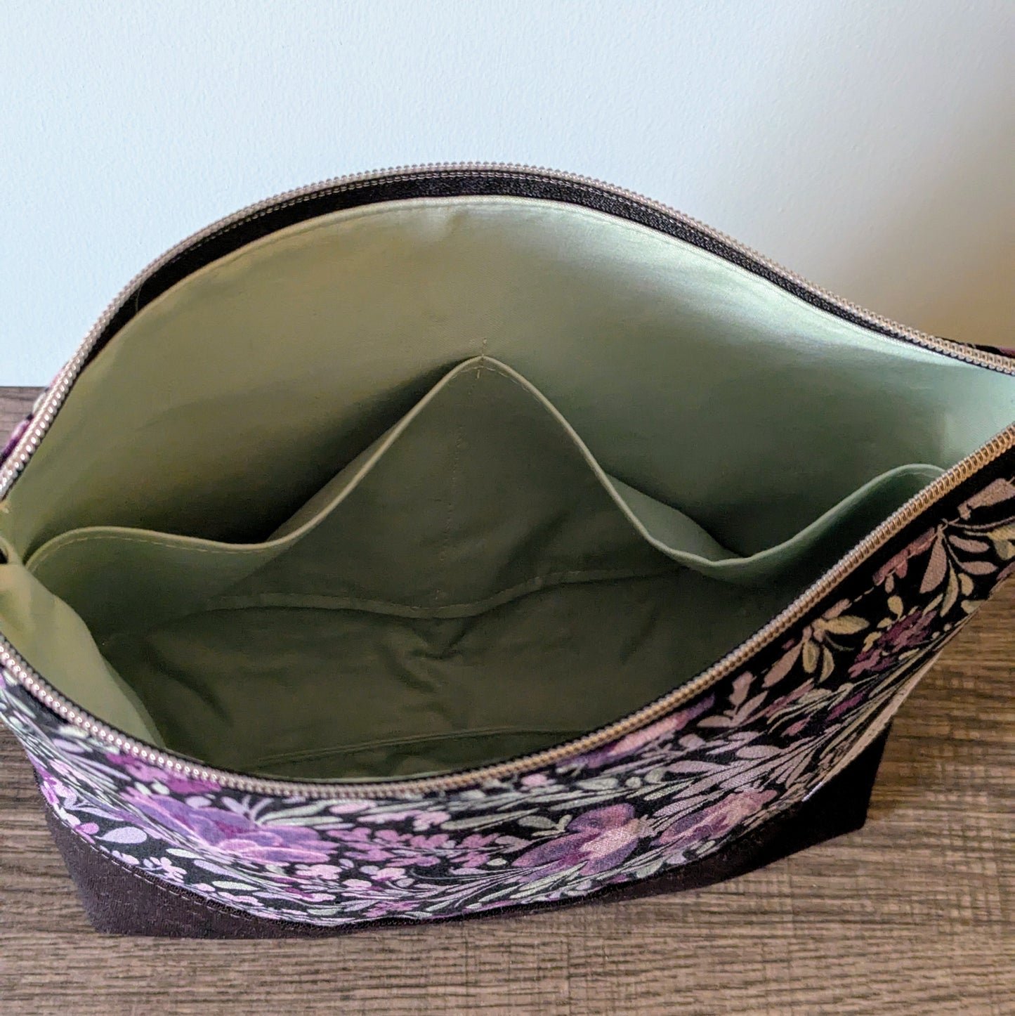 Large Purple Floral Canvas Zipper Bag
