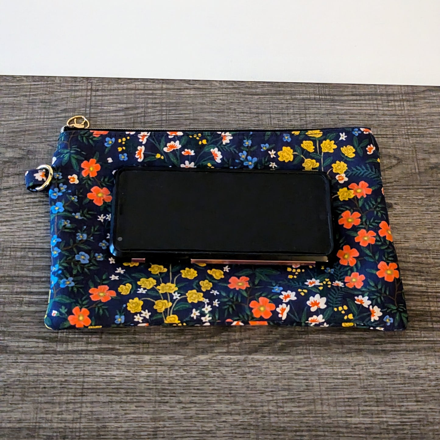 Navy Wildwood Floral Canvas Wristlet Clutch