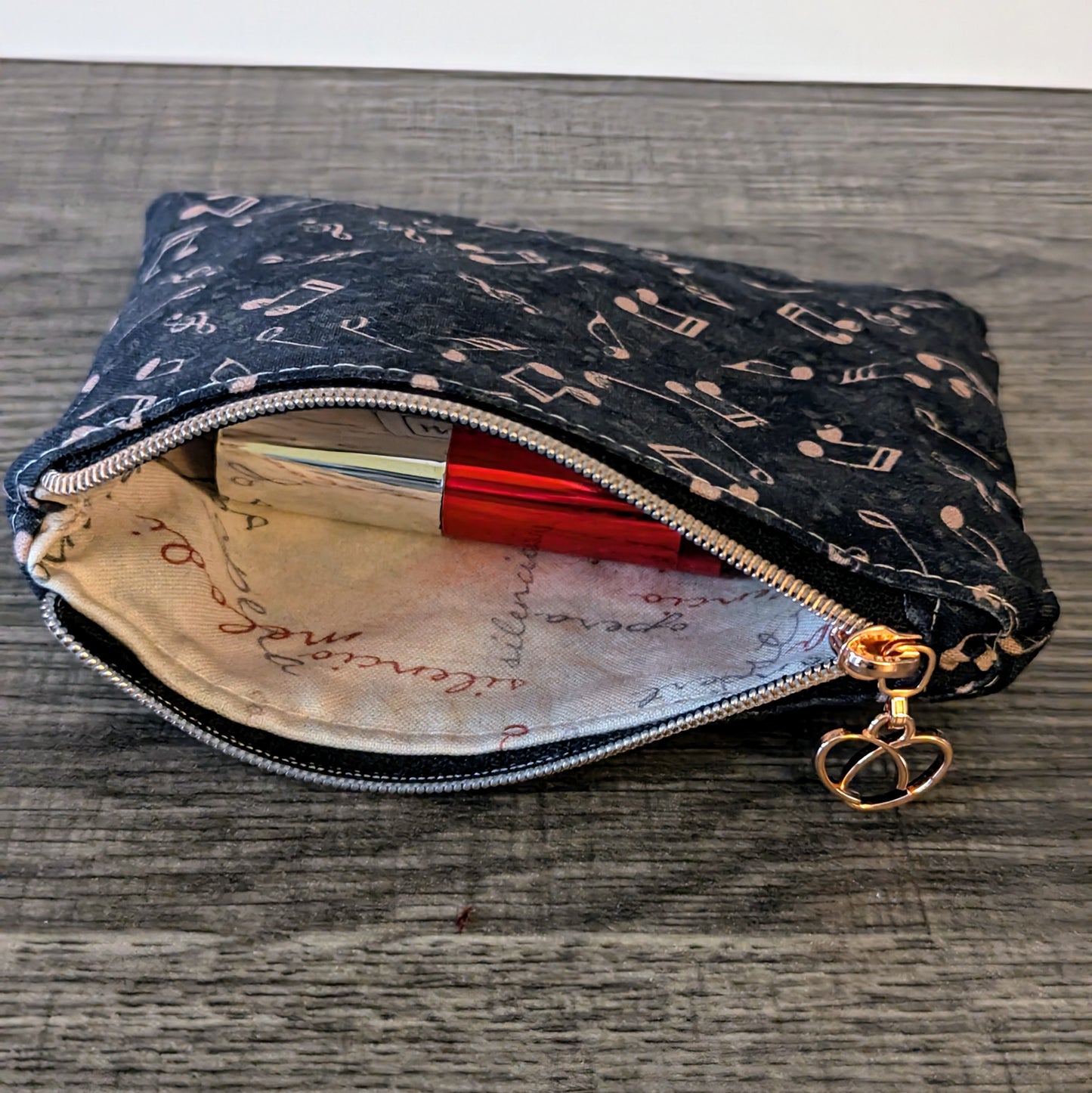 Black Music Note Cotton Zipper Pouch