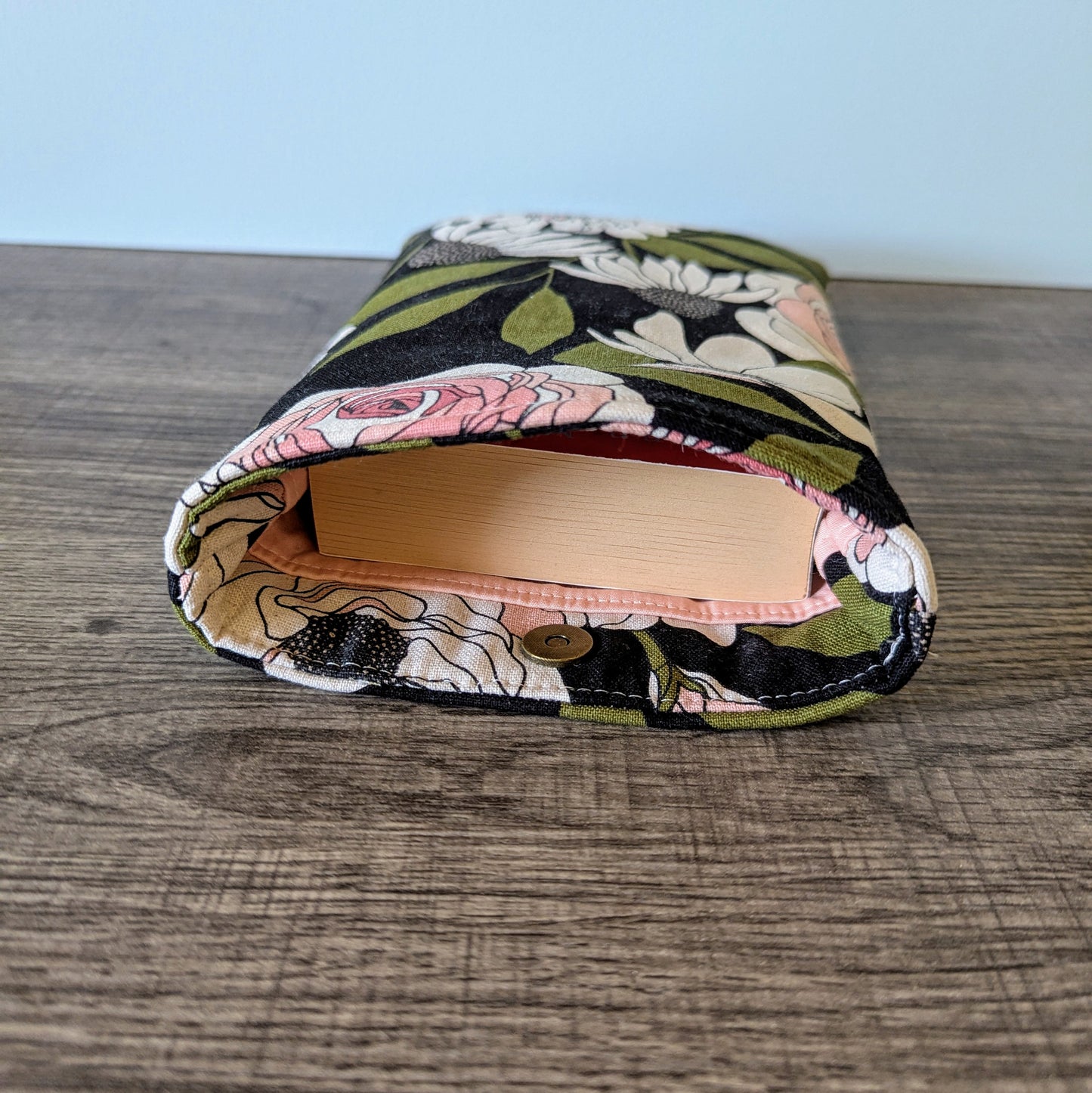 Black Floral Linen Canvas Book Sleeve