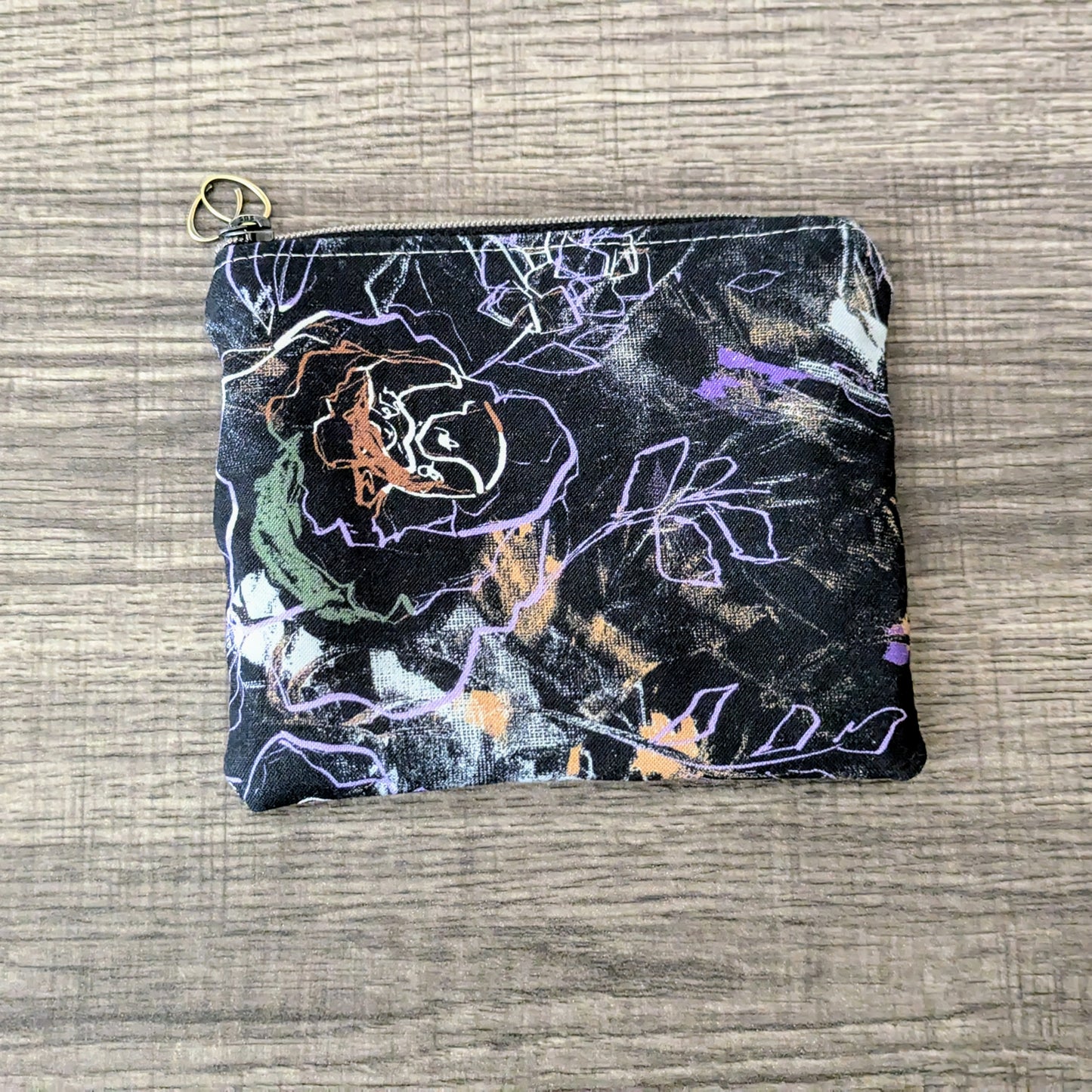 Purple Floral Cotton Zipper Pouch