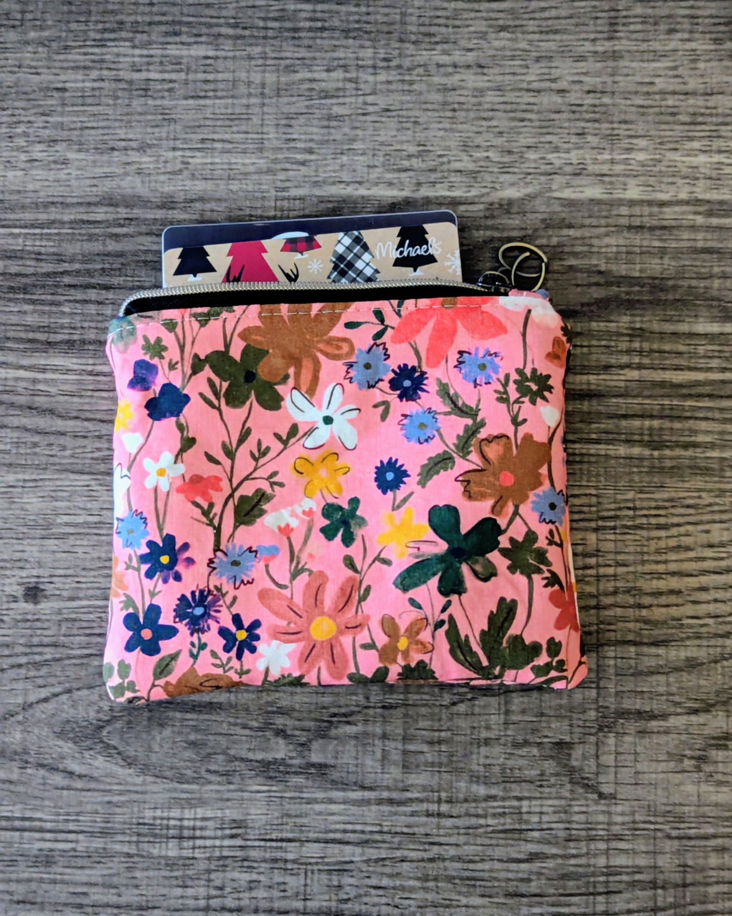 Pink Floral Cotton Zipper Pouch