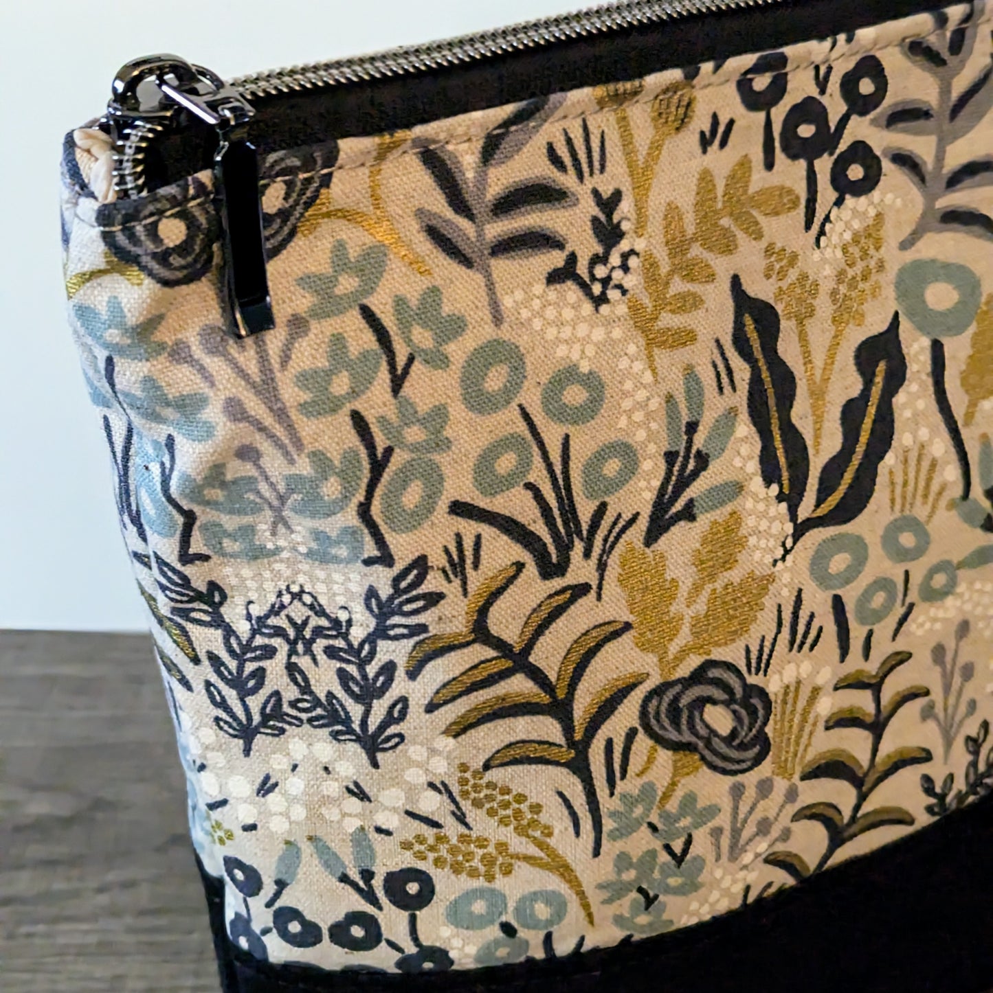 Large Floral Menagerie Natural Canvas Zipper Bag