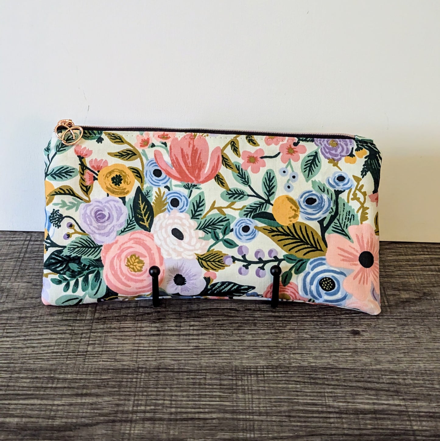 Ivory Floral Cotton Zipper Pouch
