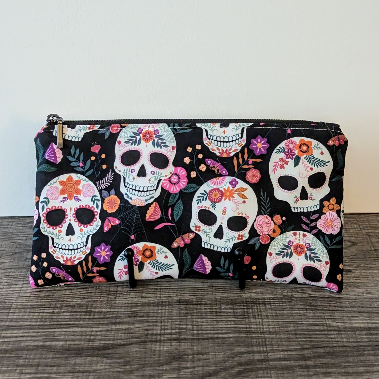 Black Skull Cotton Zipper Pouch