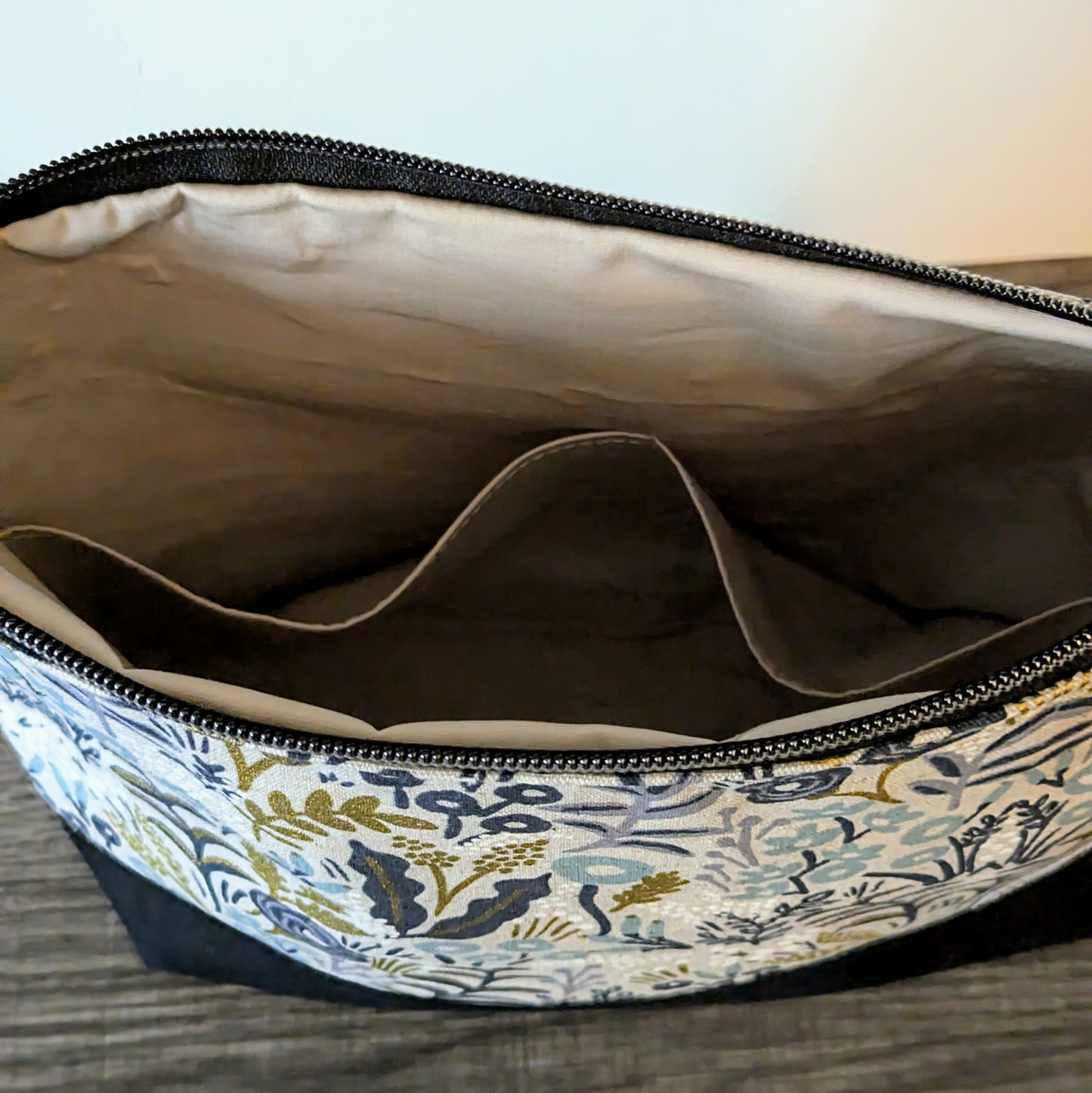 Large Floral Menagerie Natural Canvas Zipper Bag