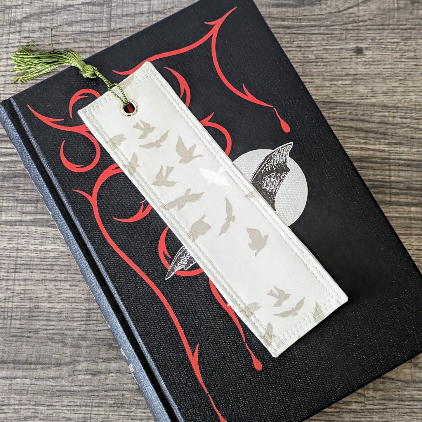 Grey Beige Bird Cotton Bookmark