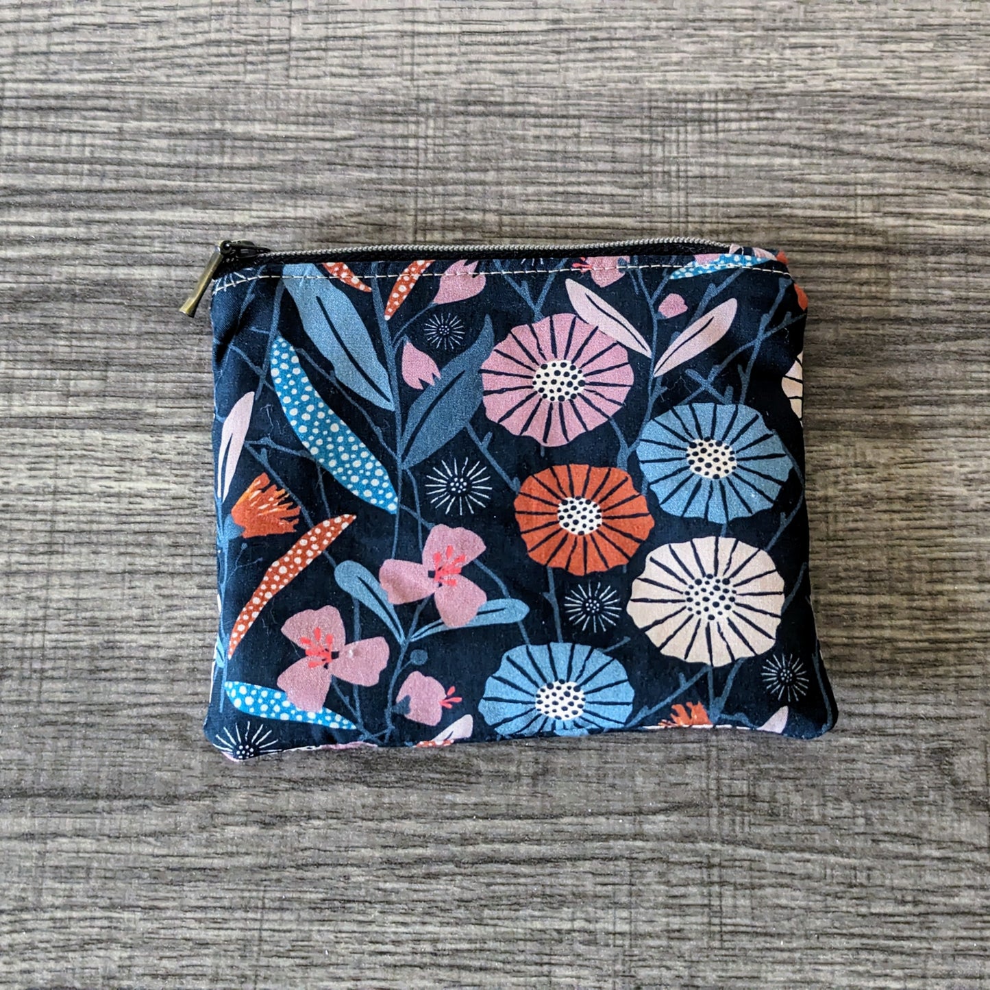 Dark Purple Modern Floral Cotton Zipper Pouch