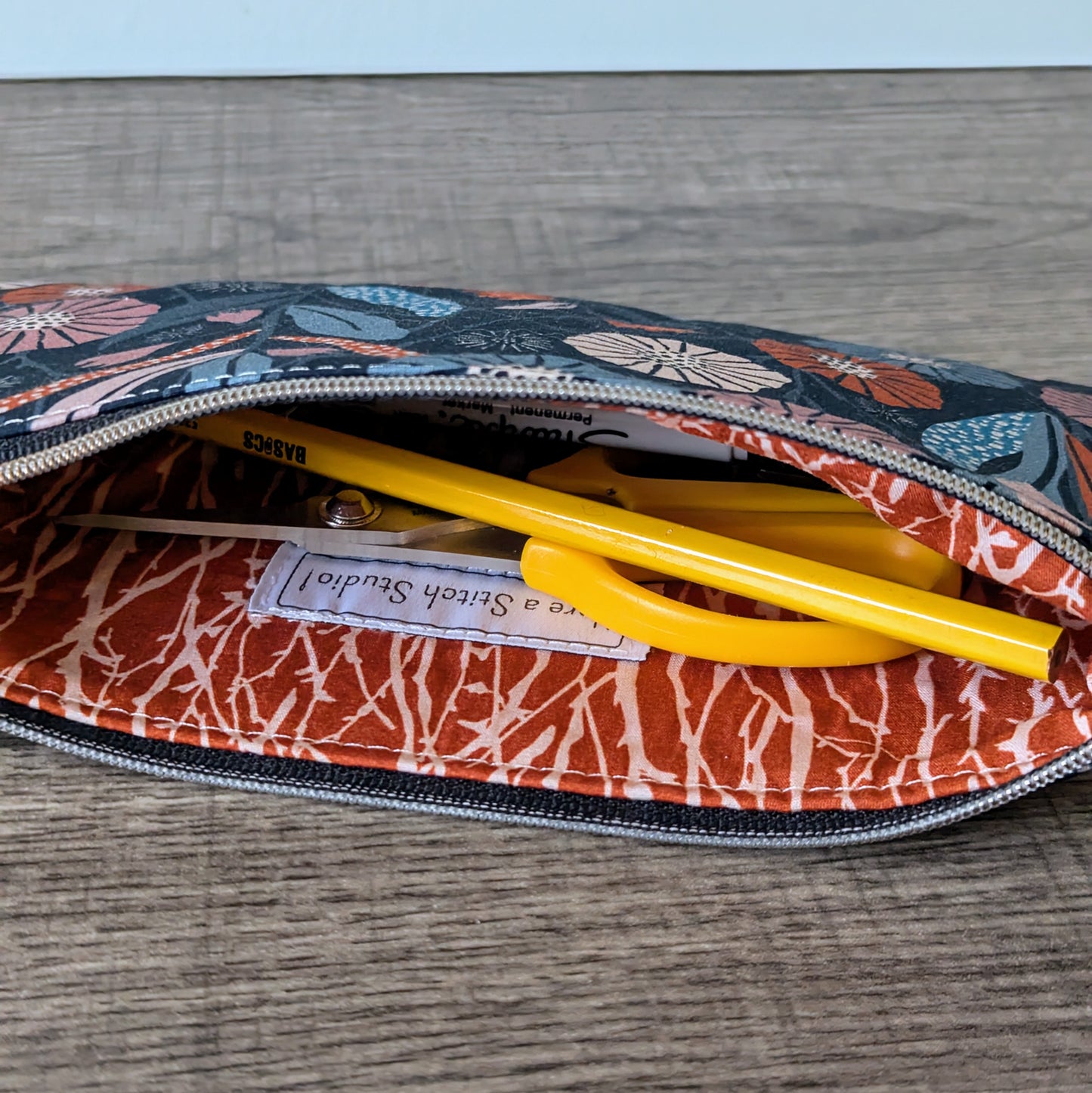 Dark Purple Modern Floral Cotton Zipper Pouch