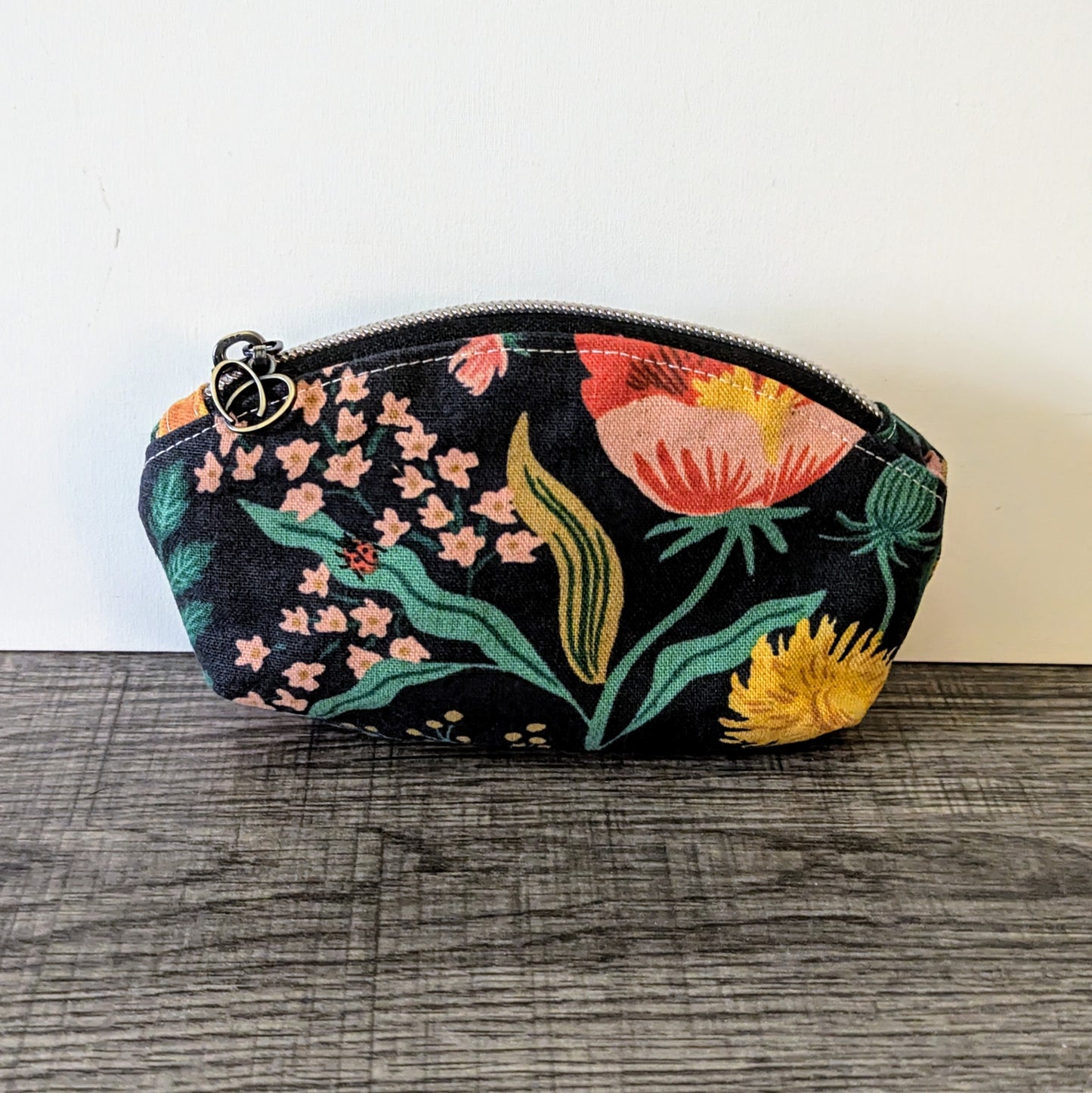 Poppy Floral Black Canvas Makeup Bag
