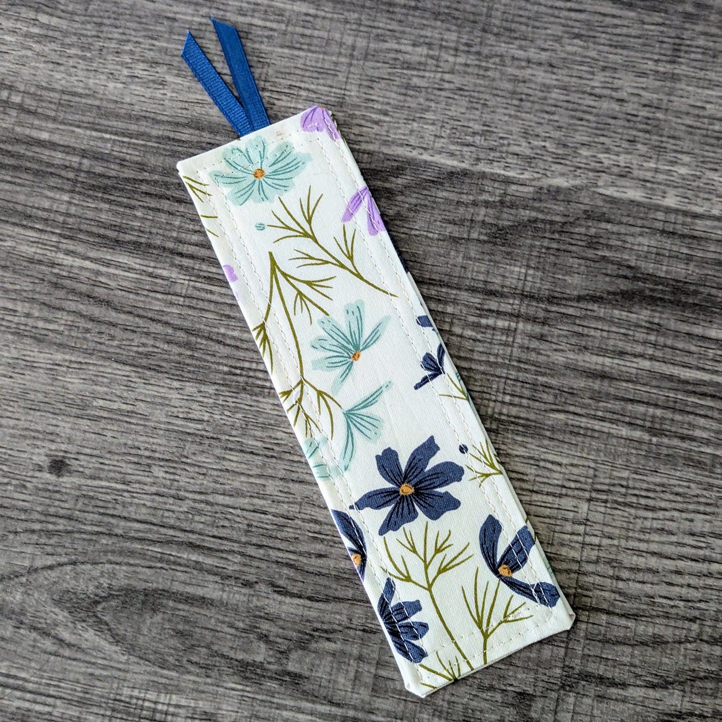 Blue Purple Floral Cotton Bookmark
