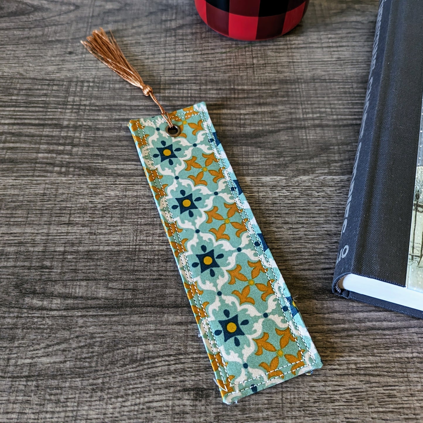 Green Blue Mosaic Tile Cotton Bookmark