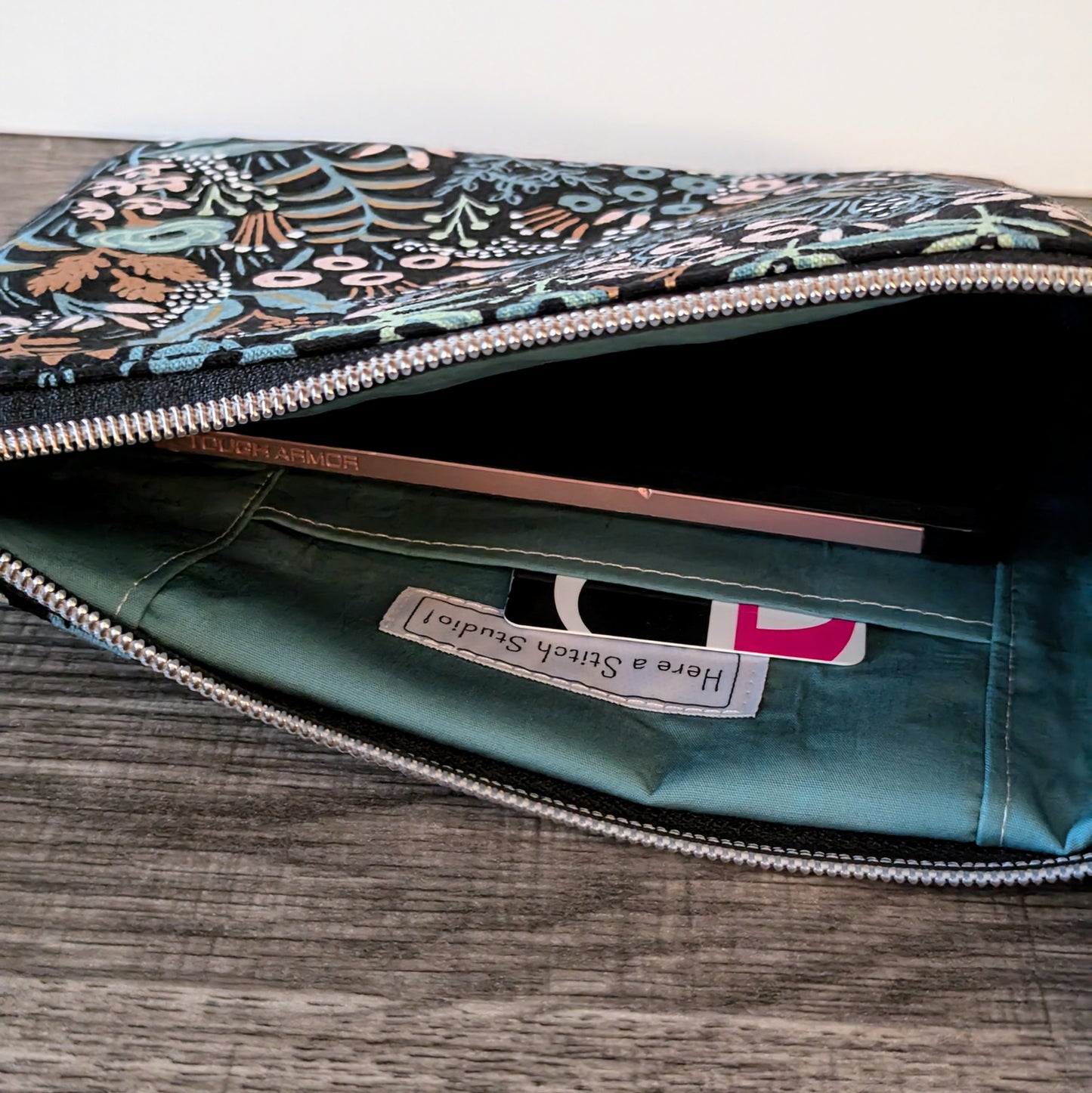 Black Menagerie Floral Canvas Wristlet Clutch