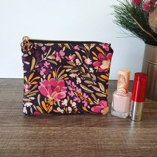 Pink Dawn Floral Cotton Zipper Pouch