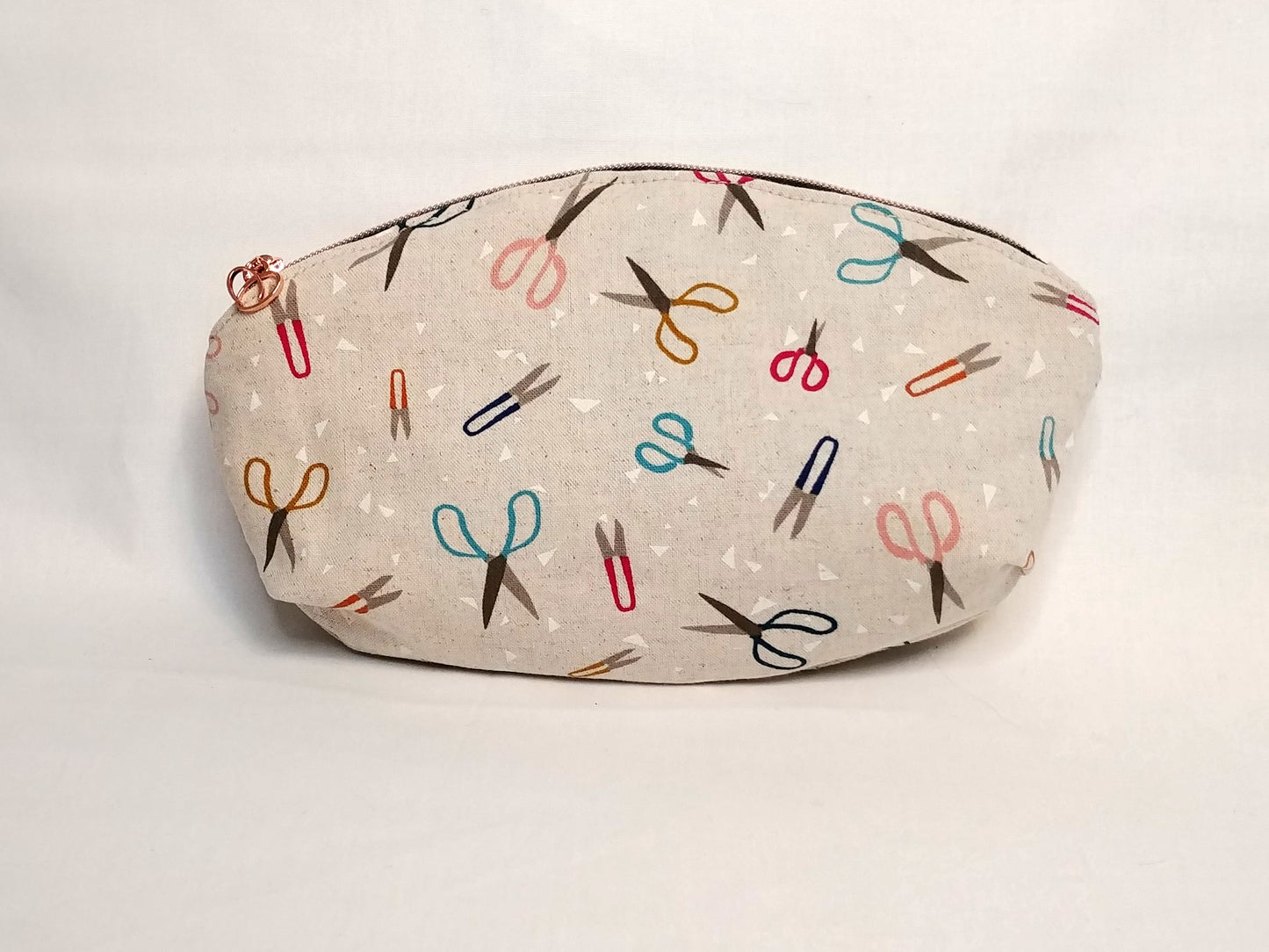 Cream Scissor Print Canvas Makeup Bag