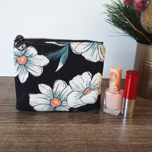 Dark Floral Cotton Zipper Pouch