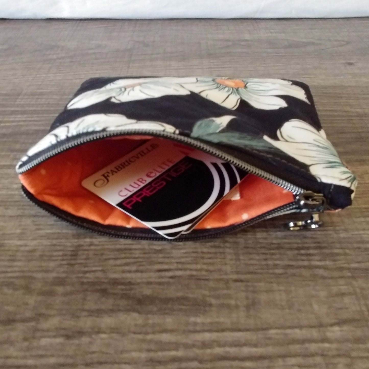 Dark Floral Cotton Zipper Pouch