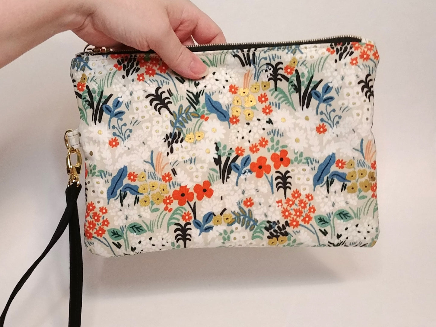 Meadow Floral Natural Canvas Wristlet Clutch