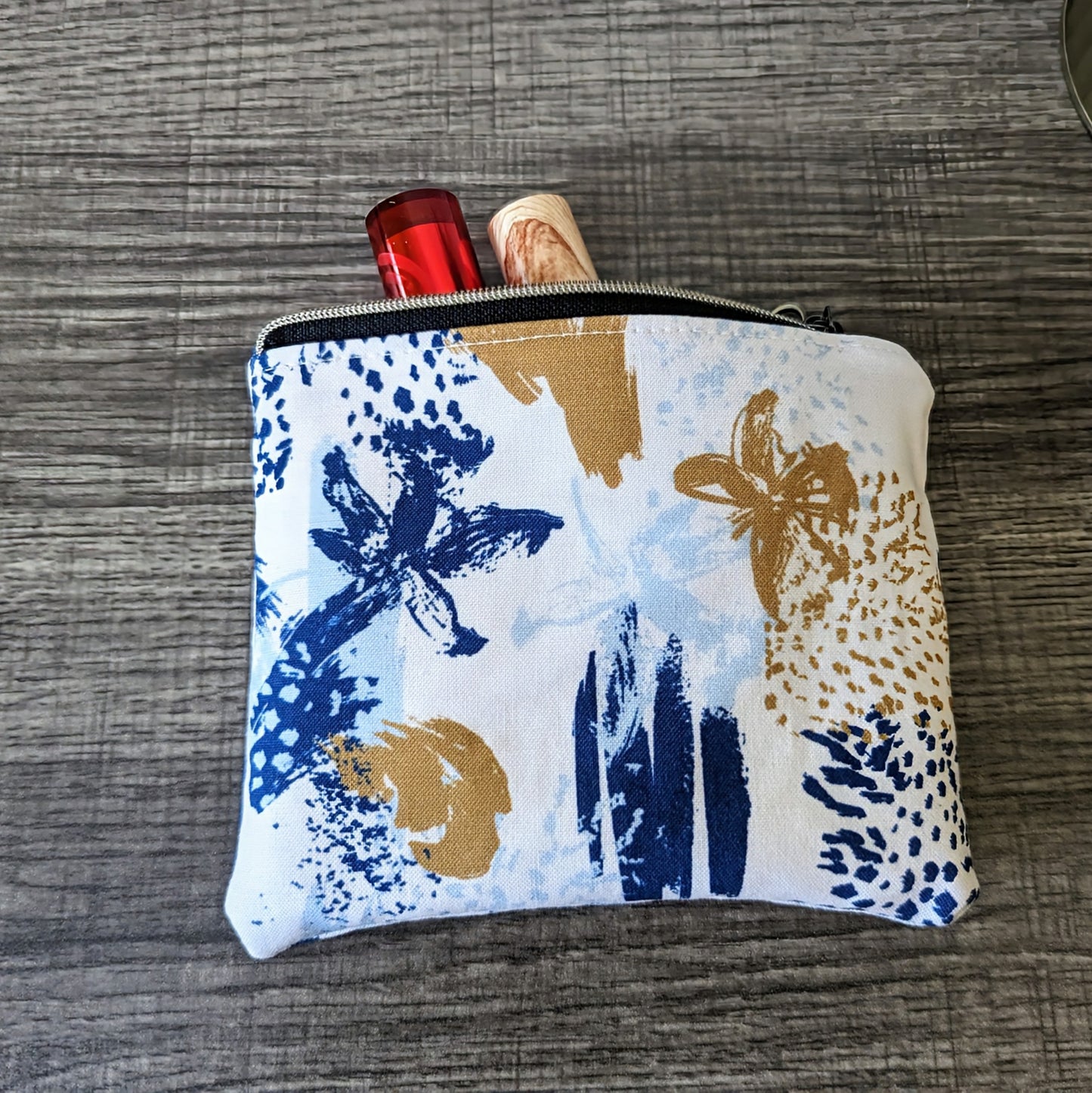 Blue and White Abstract Cotton Zipper Pouch