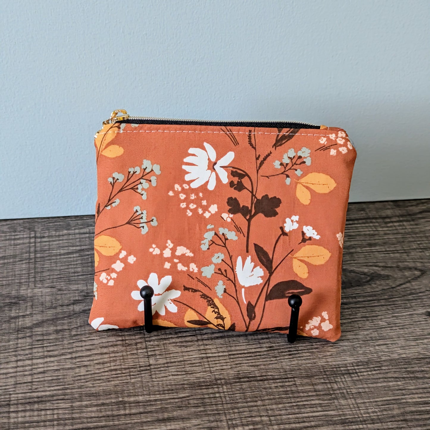 Tan Wildflower Cotton Zipper Pouch