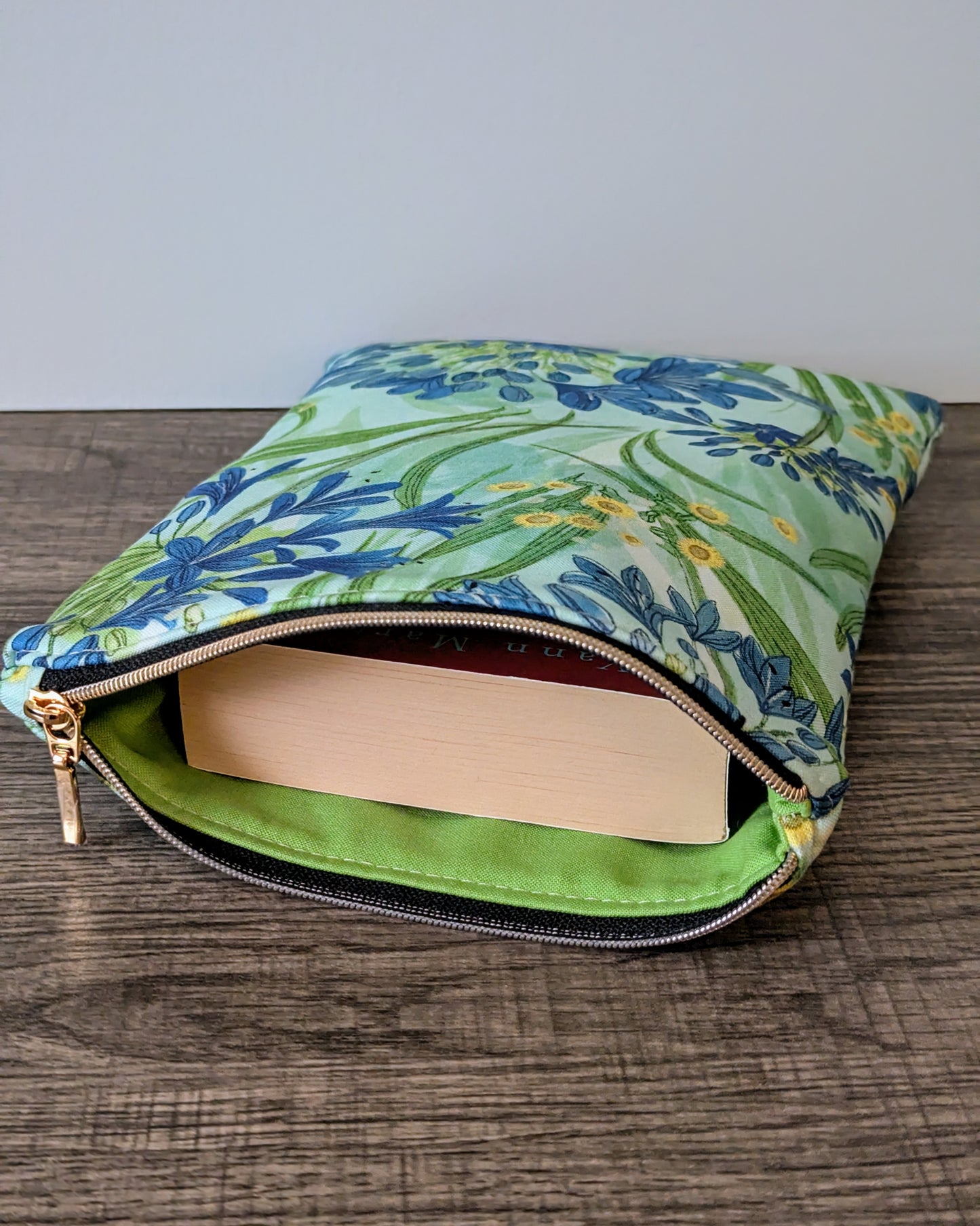 Aqua Blue Floral Cotton Book & E-Reader Sleeve