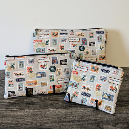 Beige Stamp Cotton Zipper Pouch