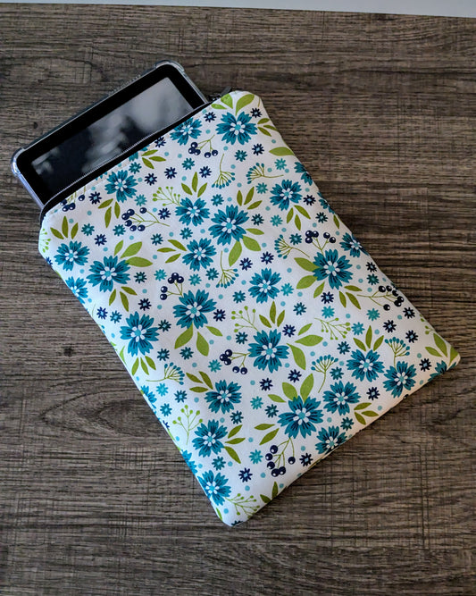 Aqua Wildflowers Cotton Book & E-Reader Sleeve