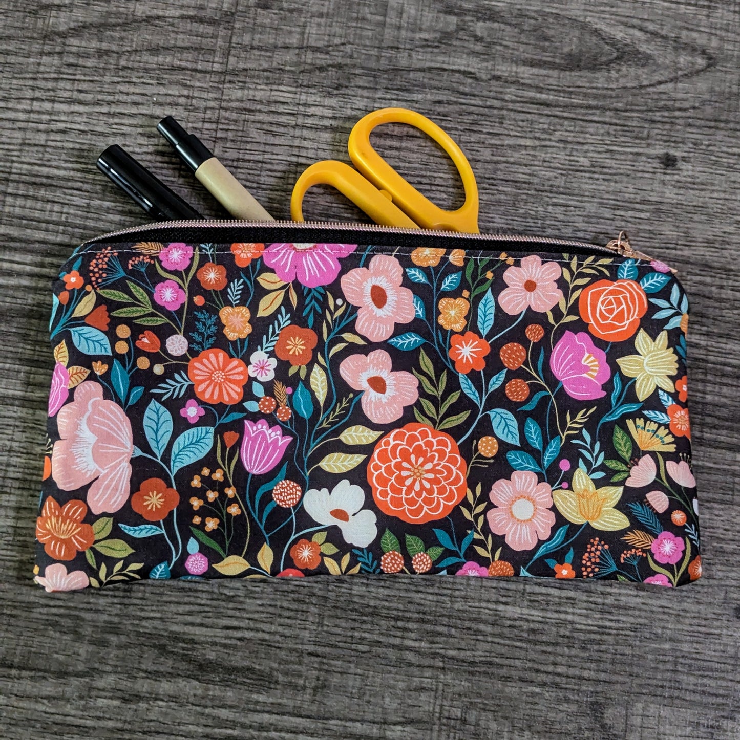 Bright Floral Cotton Zipper Pouch