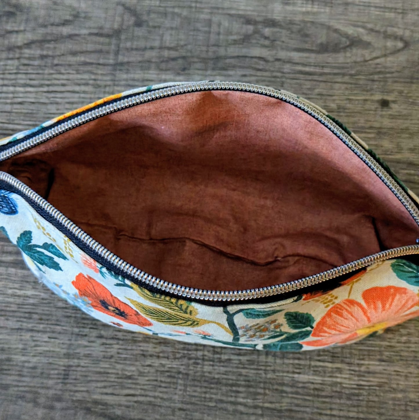 Poppy Floral Natural Canvas Makeup Bag