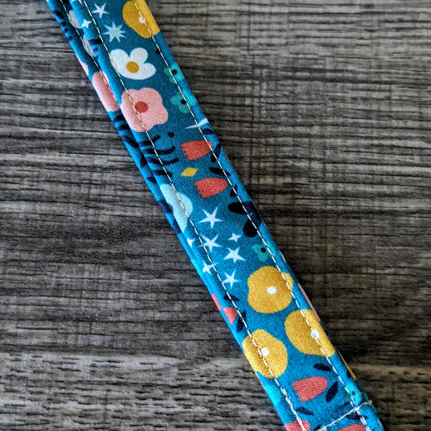 Teal Floral Cotton Wrist Lanyard