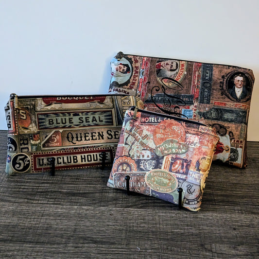 Distressed Vintage Style Cotton Zipper Pouch