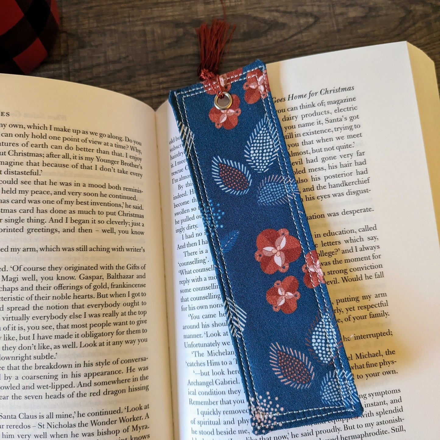Blue Modern Floral Cotton Bookmark