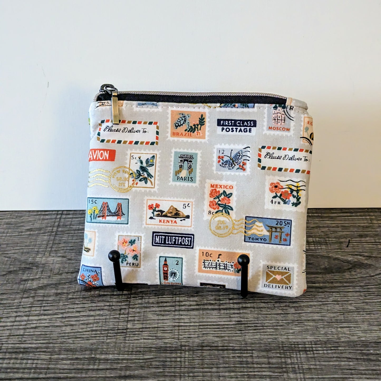 Beige Stamp Cotton Zipper Pouch