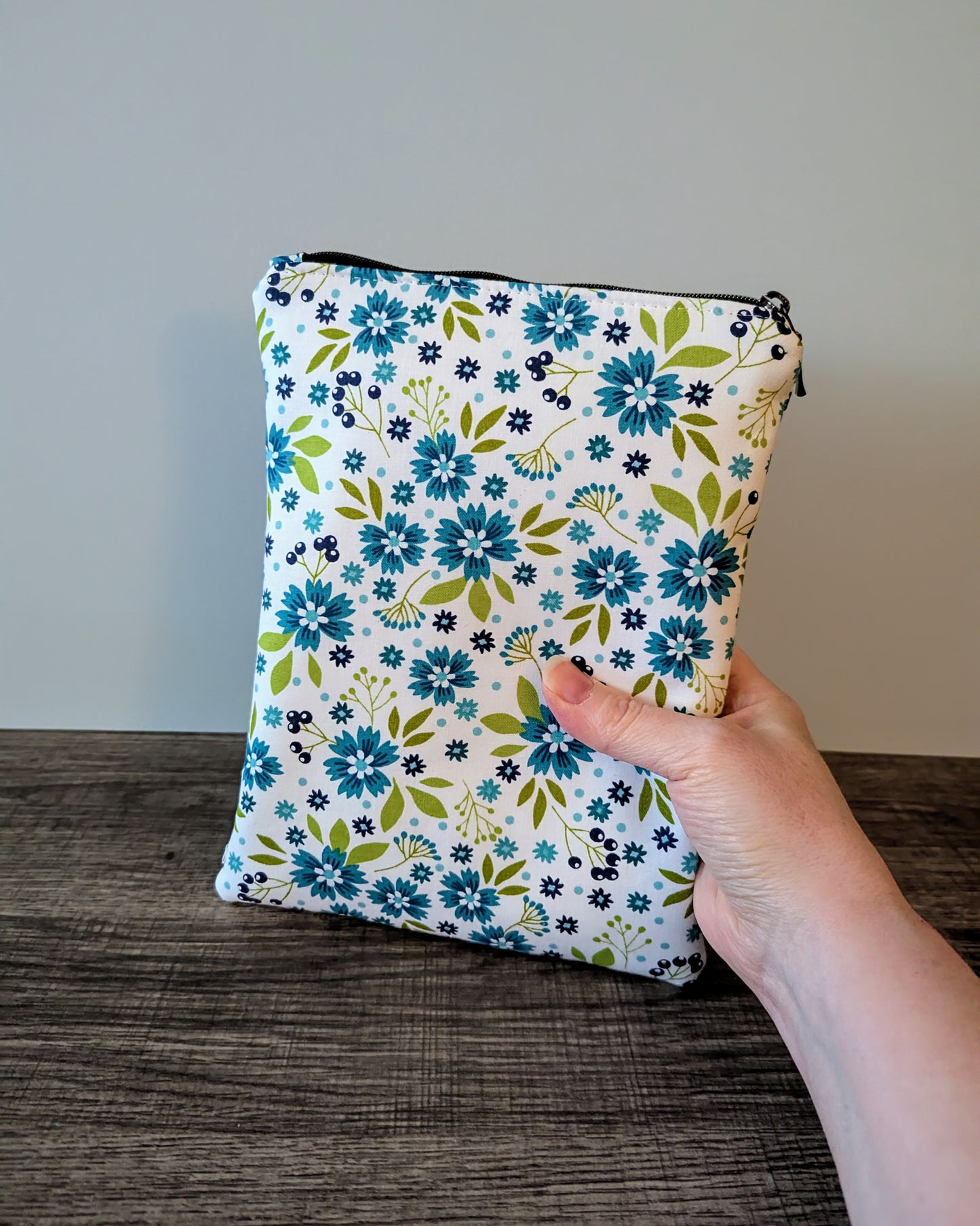 Aqua Wildflowers Cotton Book & E-Reader Sleeve