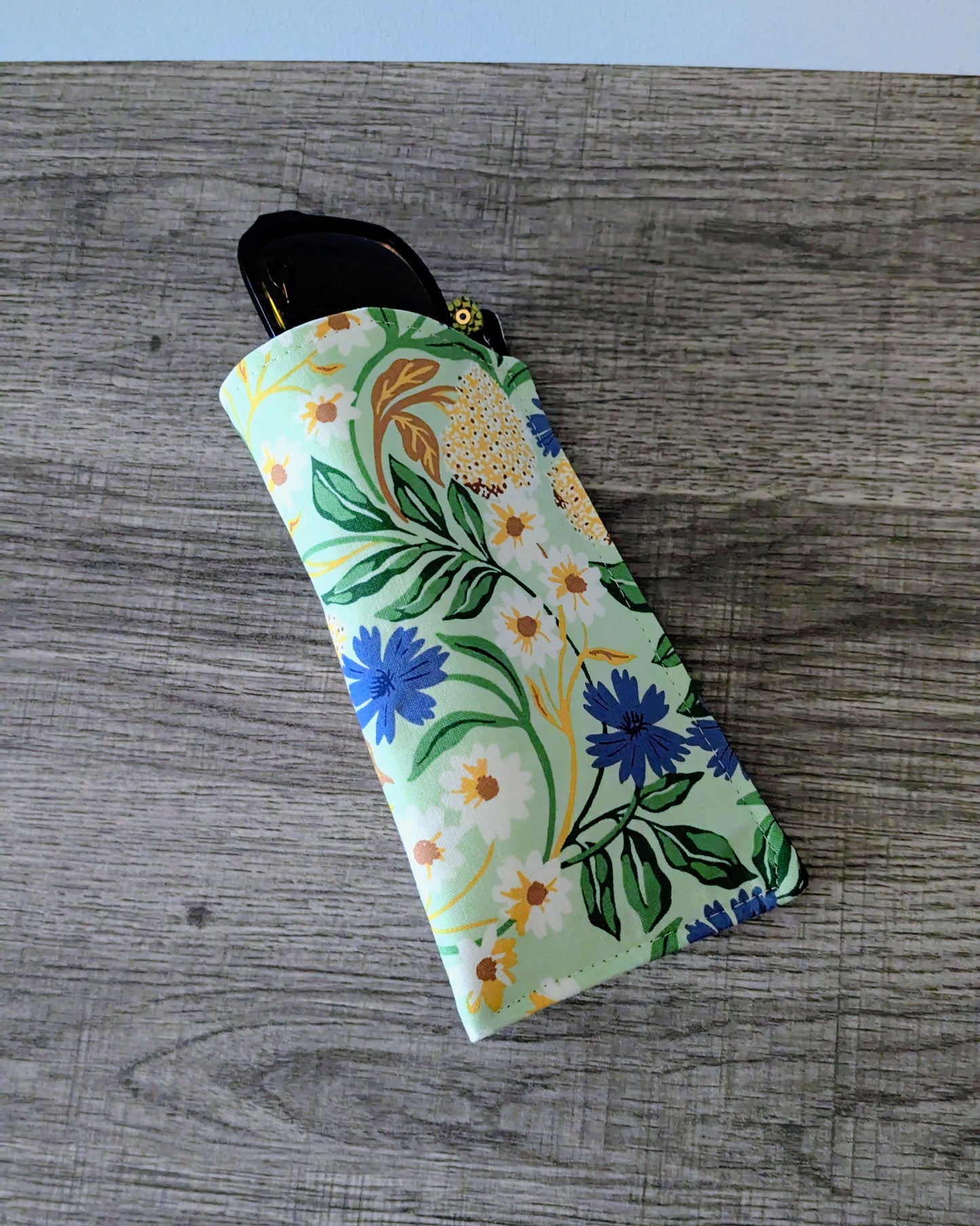 Green Floral Eyeglass Pouch