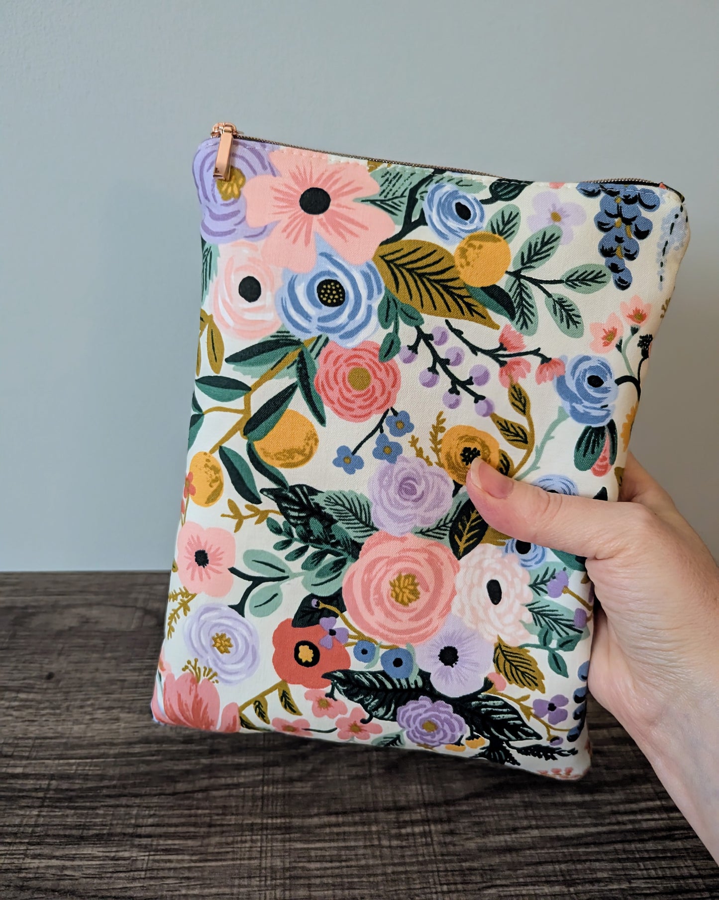 Ivory Floral Cotton Book & E-Reader Sleeve